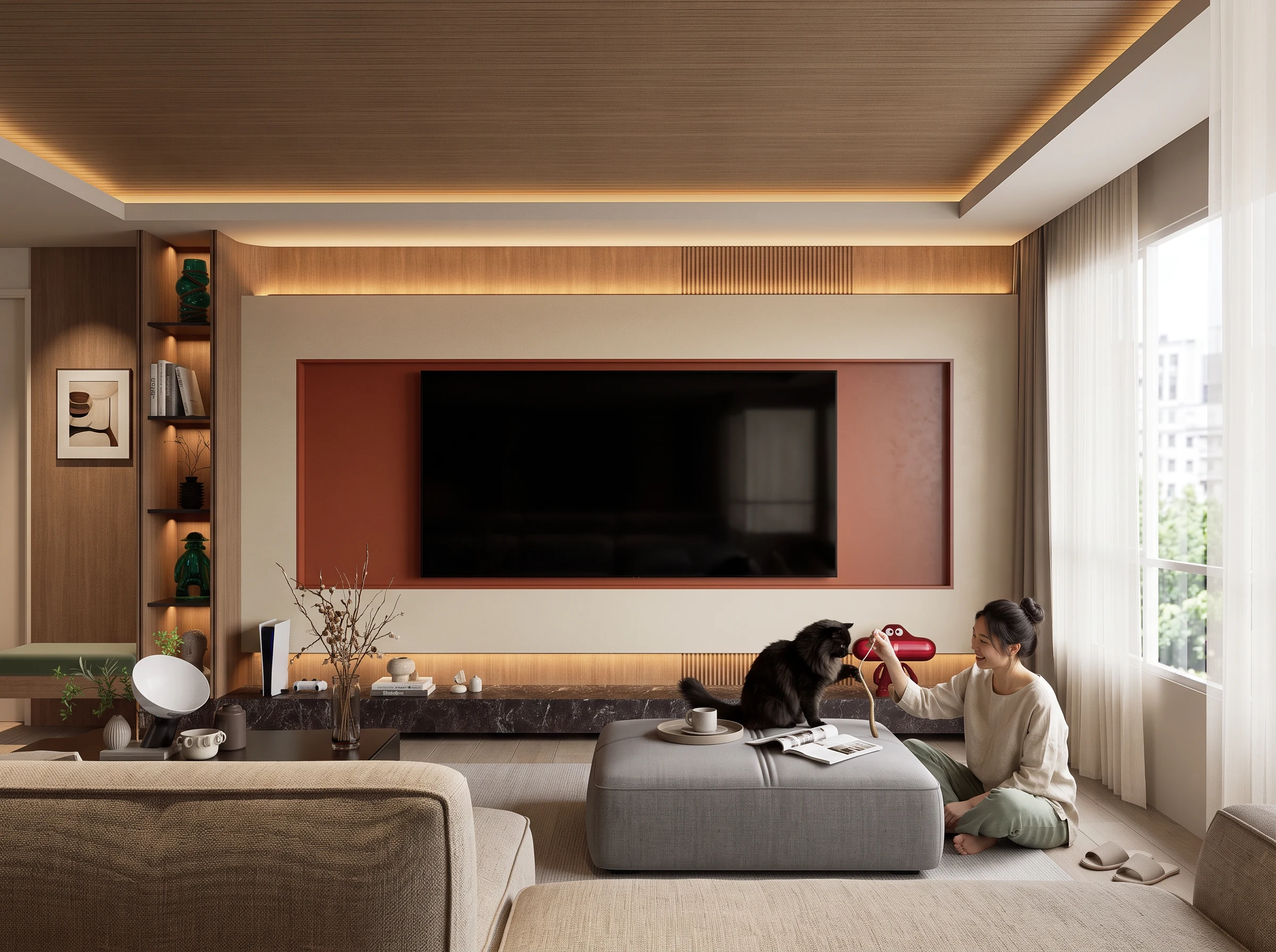 Living room view of Eclectic, a five-room HDB home in Singapore