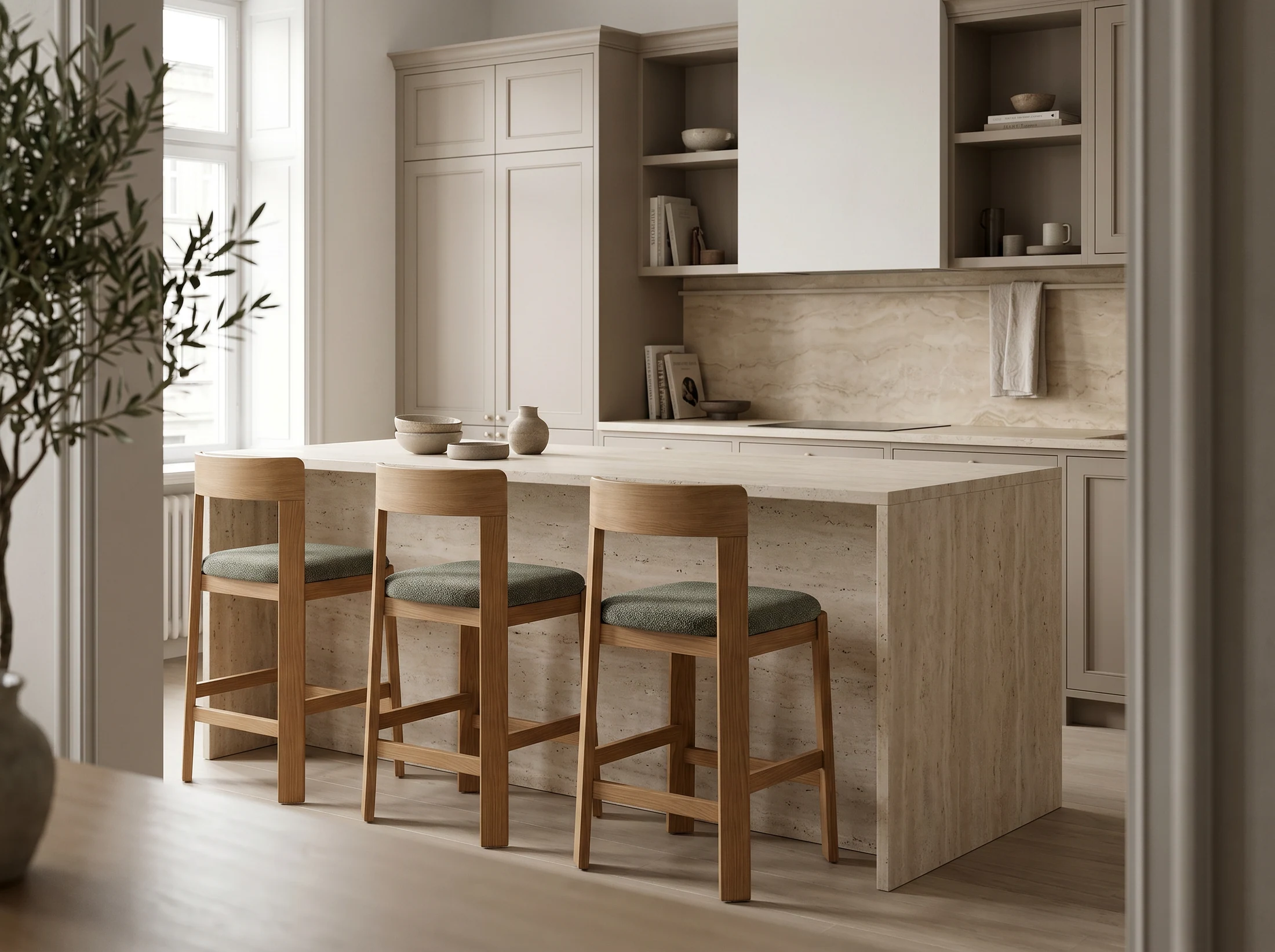 Oli dining stools at a kitchen island by Moe’s Home Collection